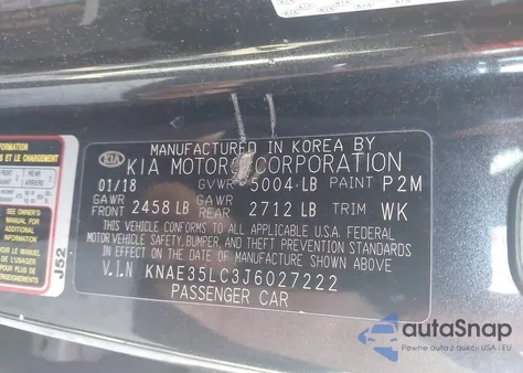 2018 Kia Stinger Gt z USA, uszkodzony, nr VIN KNAE35LC3J6027222